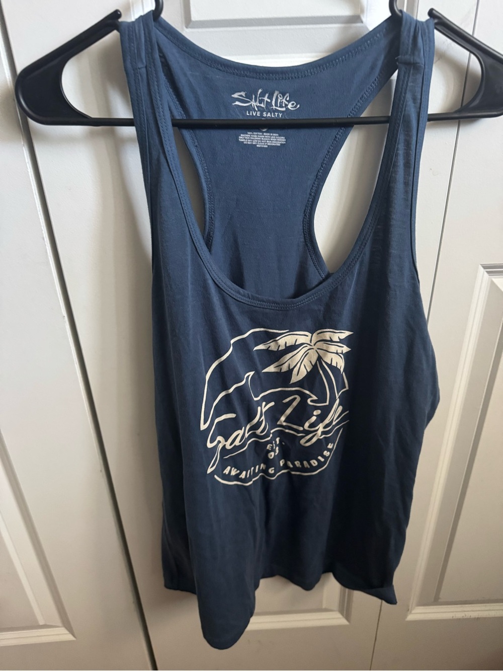 Salt Life Navy Blue Graphic Racerback Tank with Cream Logo-NWOT